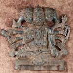 Vintage Panchmukhi Hanuman Wall Hanging | 8" x 8" x 2" (20.3 x 20.3 x 5.1 cm) | 2 kg Antique Sandstone Finish | Five-Face Protection Art